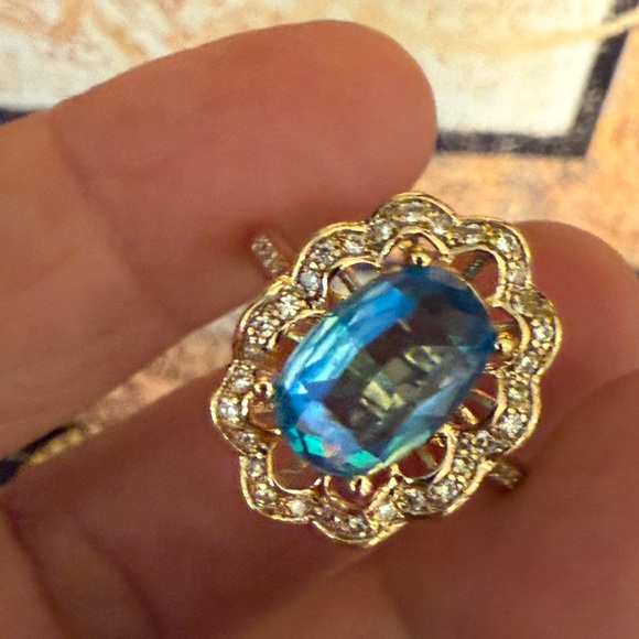Elegant Blue and Gold Women's Ring - Picture 3 of 8
